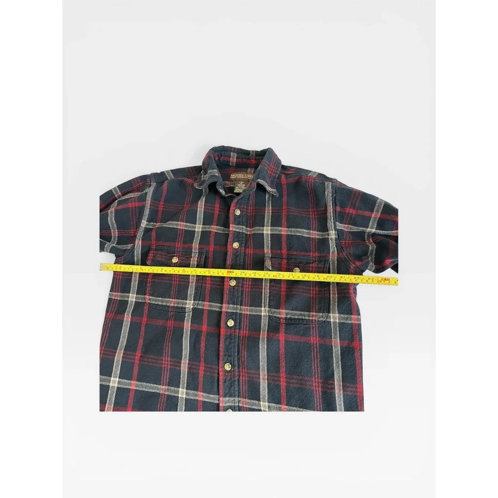 Moose Creek Mens Large Tall Flannel Shirt Navy Red Plaid Cotton Button Down - Picture 9 of 10